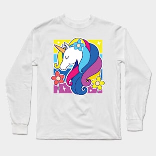 Cute Unicorn Surrounded By Flowers Long Sleeve T-Shirt